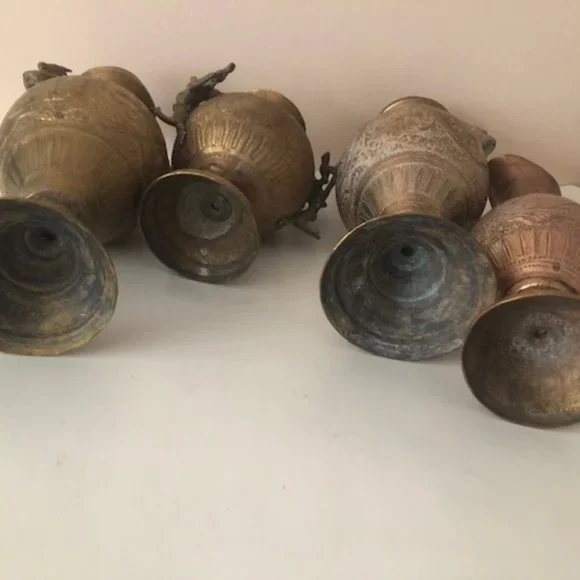 Antique Oriental Bronze Vases with animal's handles. Set of 4. Hindy. gods. - Picture 9 of 15